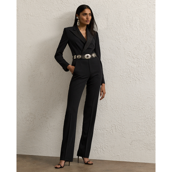 Black Tenney Wool Gabardine Tuxedo Jumpsuit Ralph Lauren Collection 1