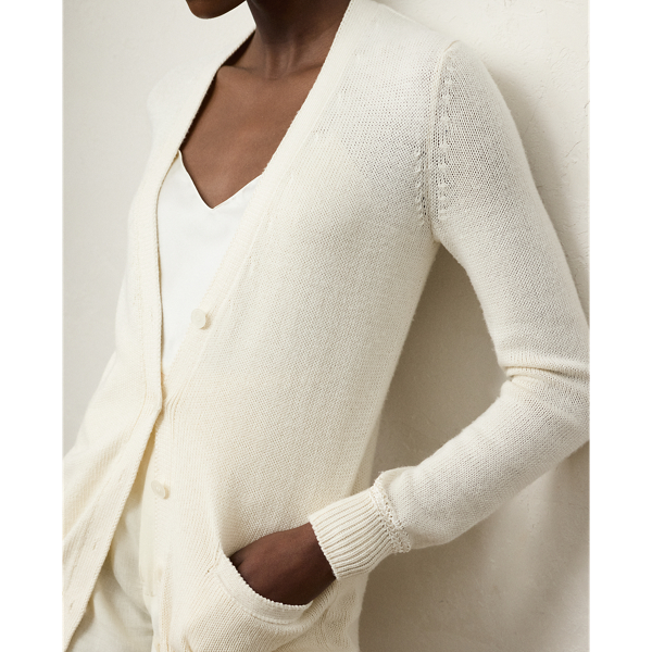 Lux Cream Silk Jersey V-Neck Cardigan Jumper Ralph Lauren Collection 6