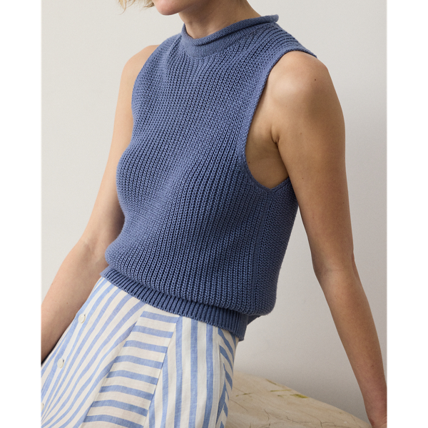 Silk Jersey Sleeveless Rollneck Sweater