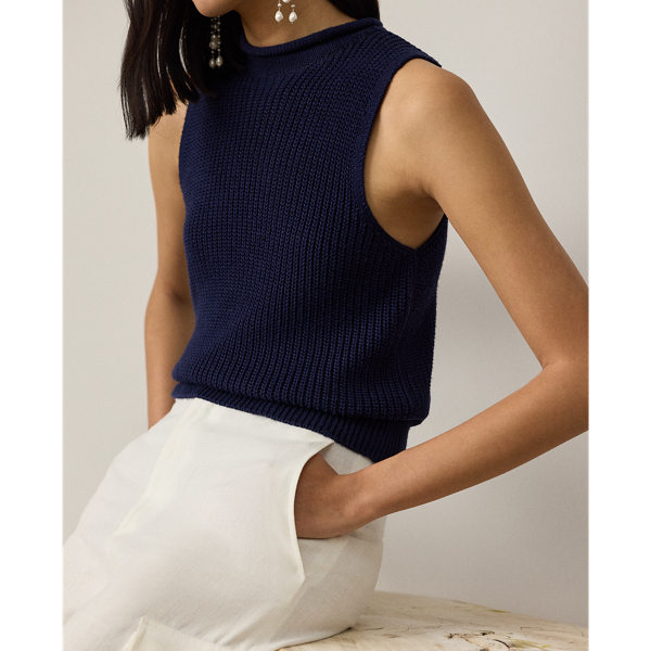 Lux Navy Silk Jersey Sleeveless Rollneck Jumper Ralph Lauren Collection 6