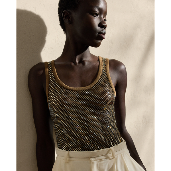 Melony Embellished Mesh Tank Top