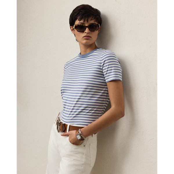 Cornflower/White Gestreiftes T-Shirt Hallie aus Jersey Ralph Lauren Collection 1