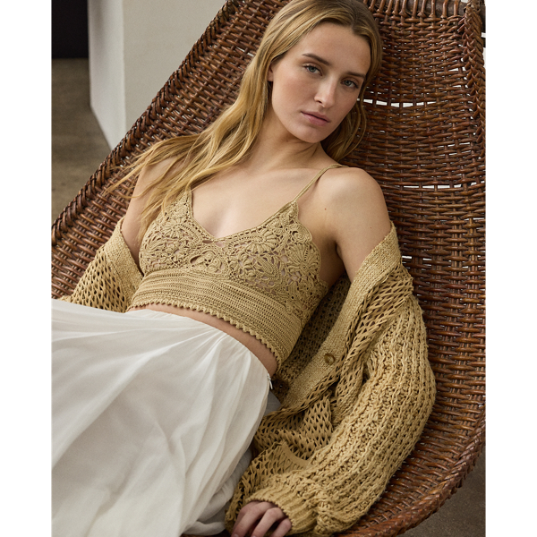 Light Sand حمالة صدر من كروشيه حريري محيكة يدويًا Ralph Lauren Collection 1