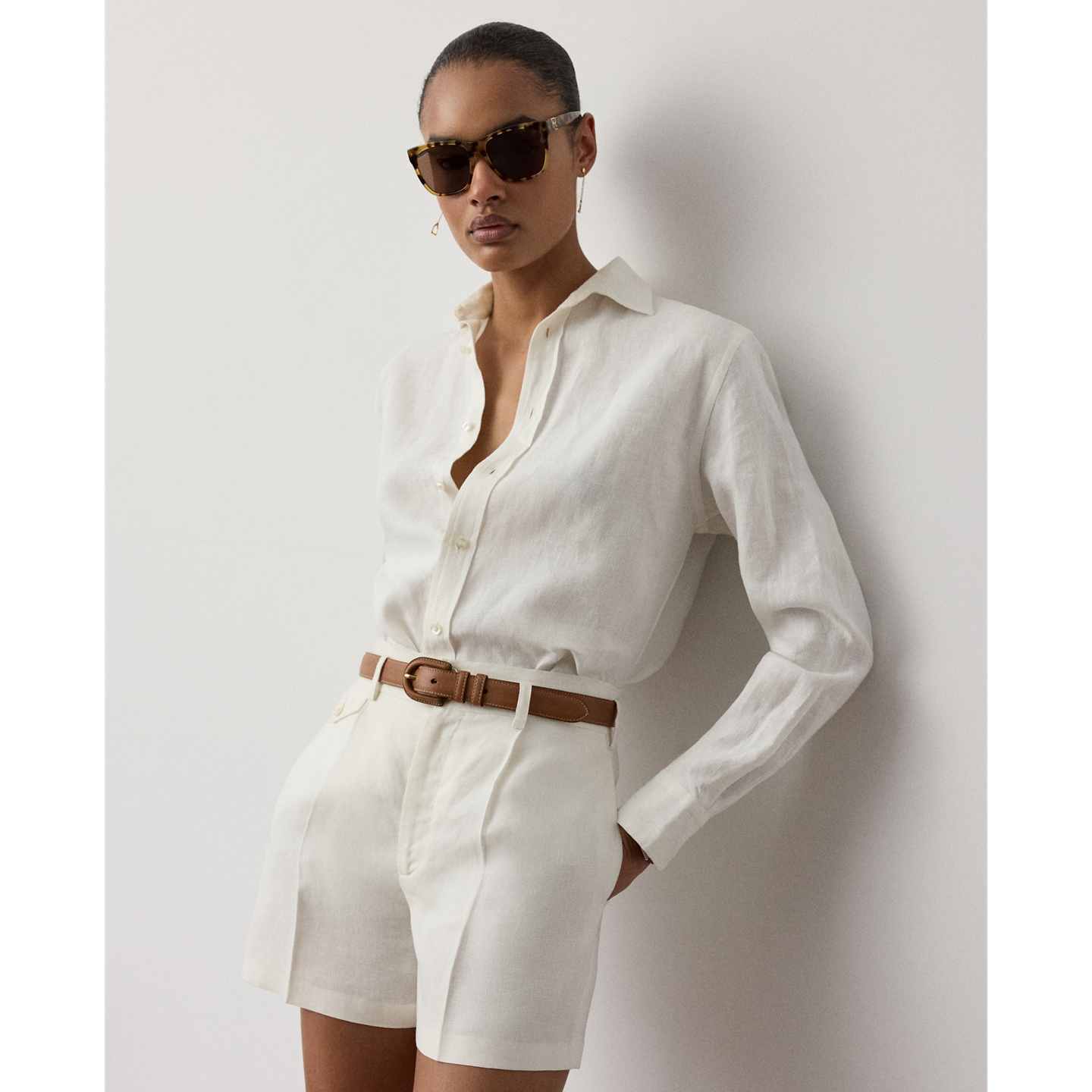 Женская рубашка Ralph Lauren Adrien Relaxed Fit Linen, цвет: Кремовый — фото 5