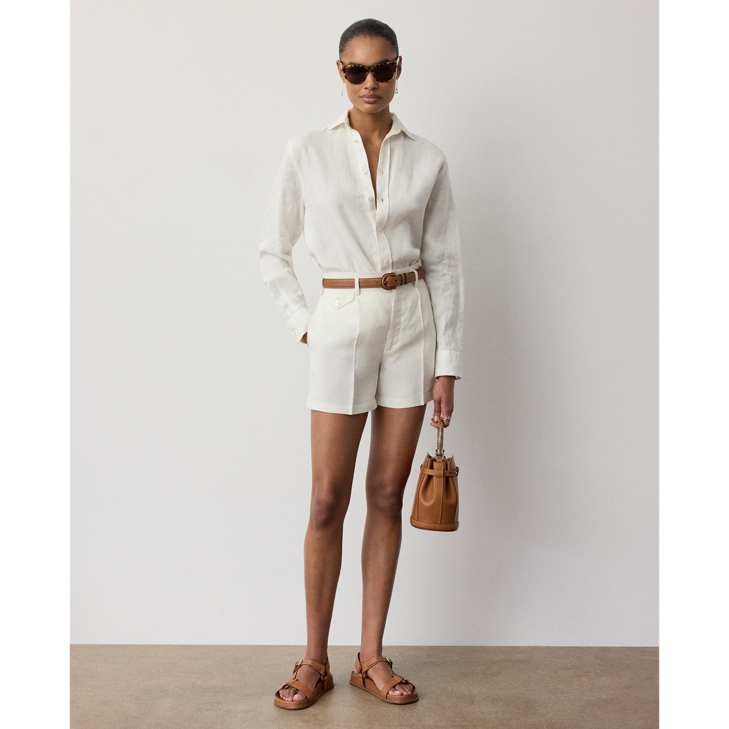 Женская рубашка Ralph Lauren Adrien Relaxed Fit Linen, цвет: Кремовый — фото 1