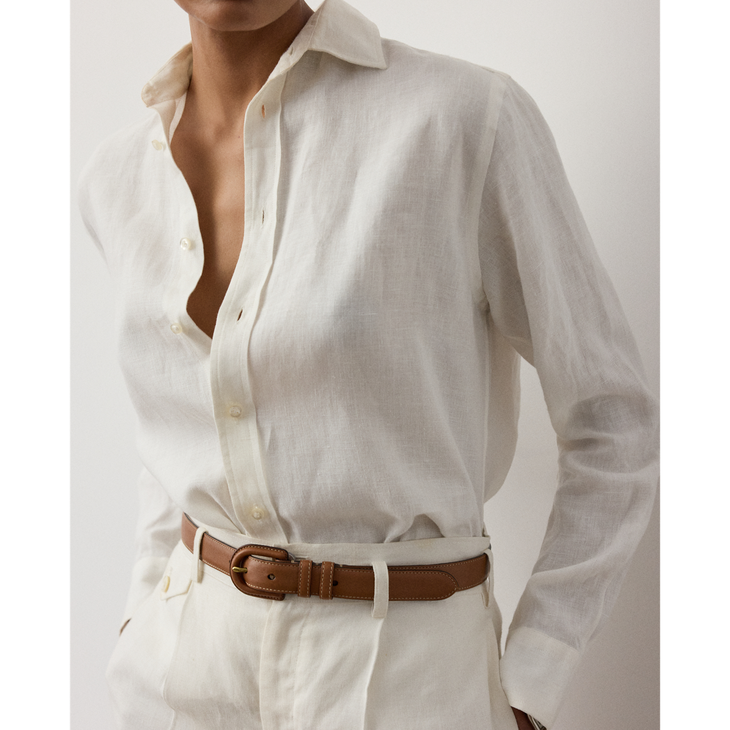Женская рубашка Ralph Lauren Adrien Relaxed Fit Linen, цвет: Кремовый — фото 3