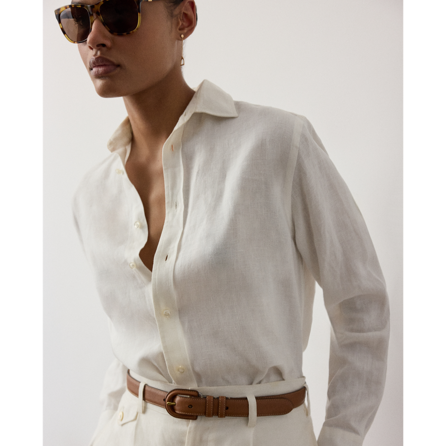 Женская рубашка Ralph Lauren Adrien Relaxed Fit Linen, цвет: Кремовый — фото 4
