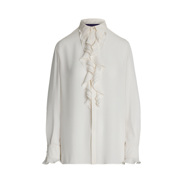 ラルフローレン フリル付きクリーム色トップス XXL シルク100%