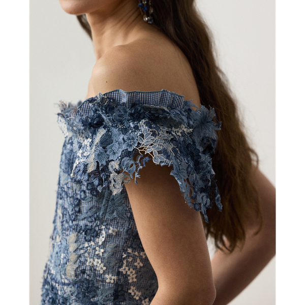 Robe de soir&eacute;e Ivanna fleurie en gaze Ralph Lauren Collection en Bleu multi 6