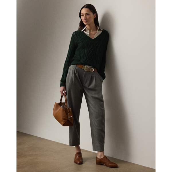 Cable-Knit Silk-Cashmere V-Neck Sweater