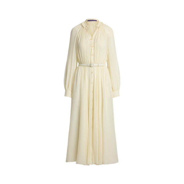 Belted Crepe Pintucked Shirtdress