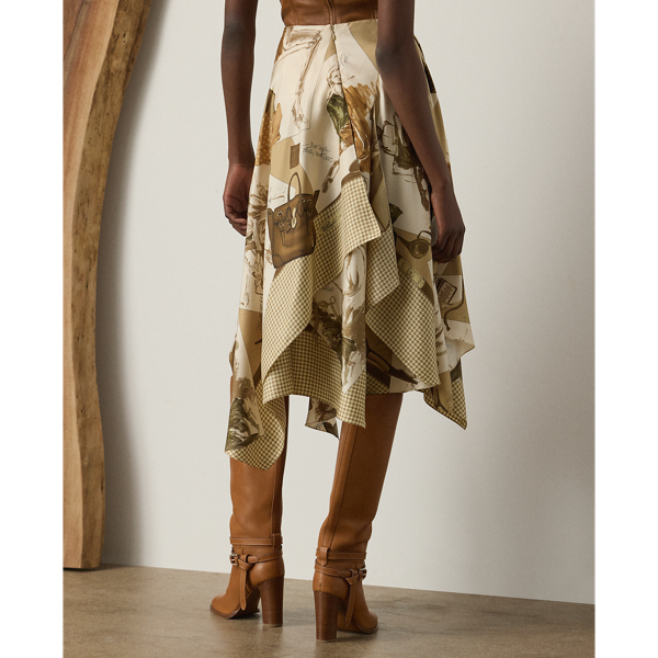 Glenn Diary-Print Silk Twill Skirt