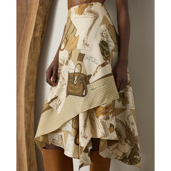 Glenn Diary-Print Silk Twill Skirt