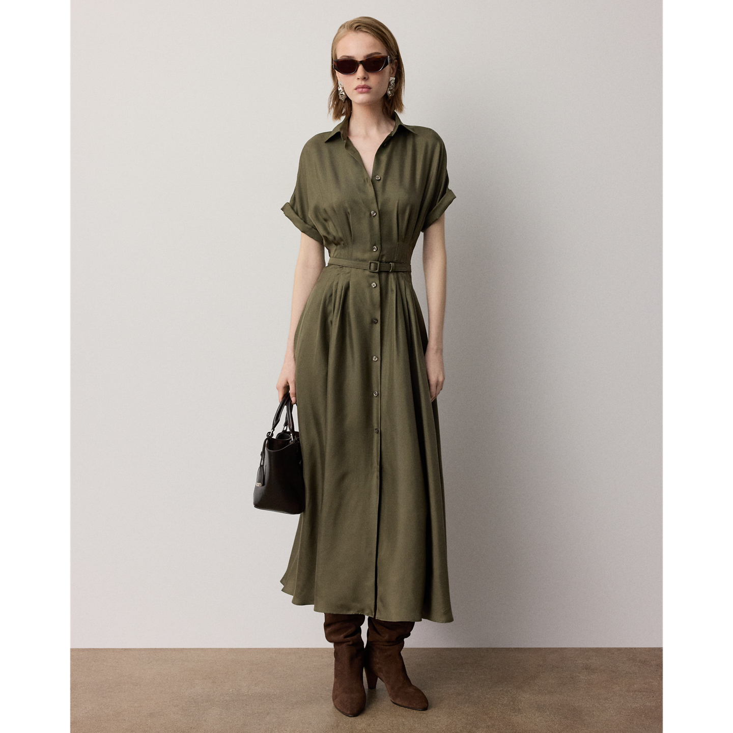 Женское платье Ralph Lauren Donatella Silk Twill Day, цвет: Кипарисовый — фото 5
