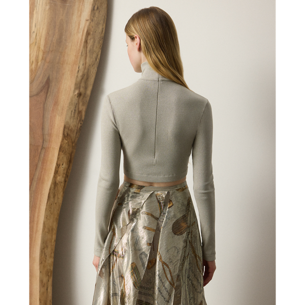 Metallic Jersey Mockneck Cropped Top