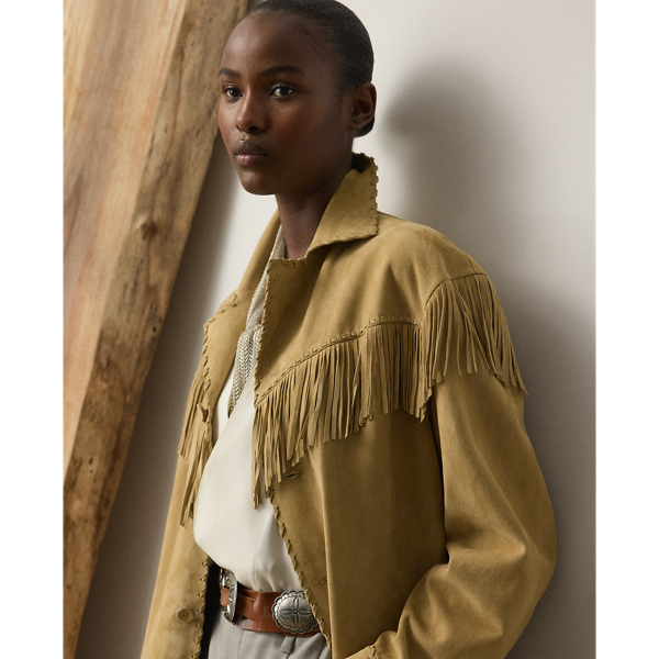 Ryland Fringe-Trim Lamb-Suede Jacket