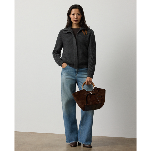 Rib-Knit Cashmere Bomber Cardigan