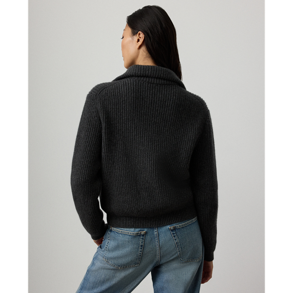 Rib-Knit Cashmere Bomber Cardigan