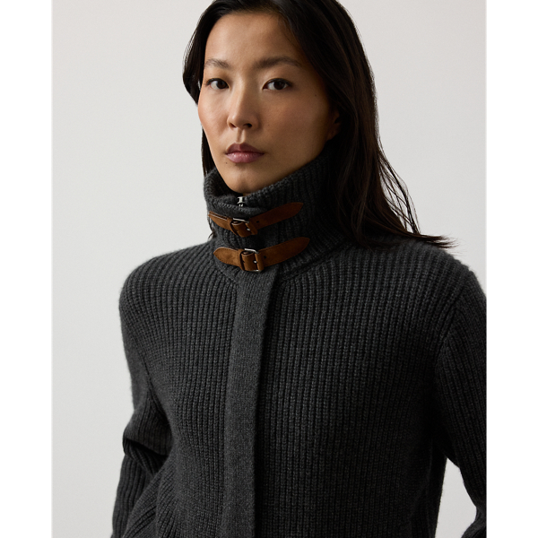 Rib-Knit Cashmere Bomber Cardigan
