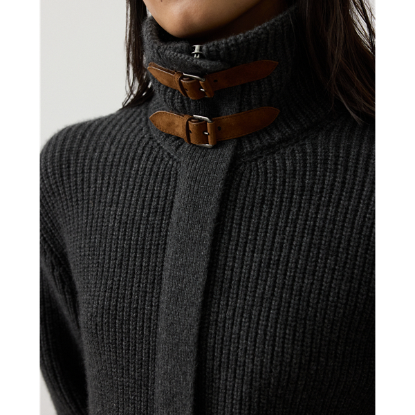 Rib-Knit Cashmere Bomber Cardigan