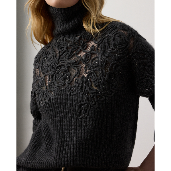 Embroidered Cashmere Funnelneck Sweater