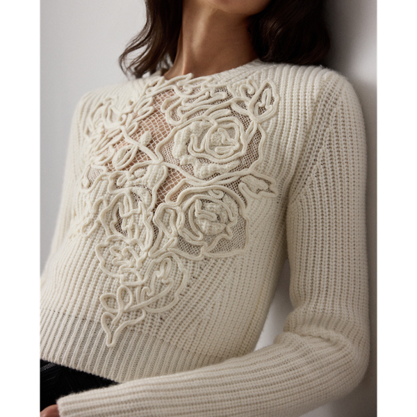 Embroidered Cashmere Cropped Sweater