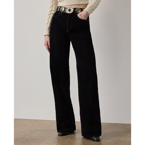 Beflockte Jeans Mae mit weitem Bein