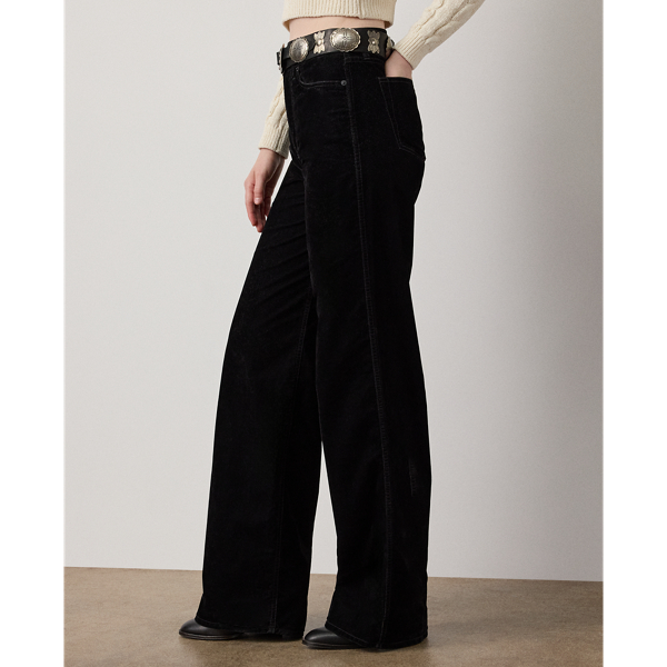 Beflockte Jeans Mae mit weitem Bein