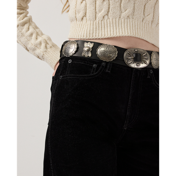 Beflockte Jeans Mae mit weitem Bein