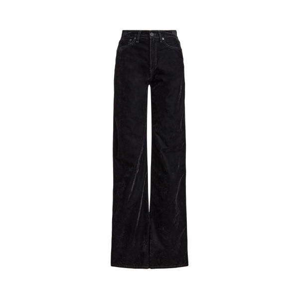 Beflockte Jeans Mae mit weitem Bein