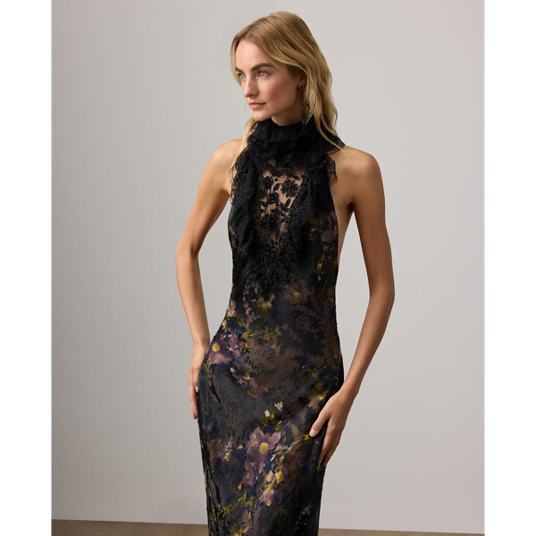 Ellen Floral Devoré Satin Evening Dress