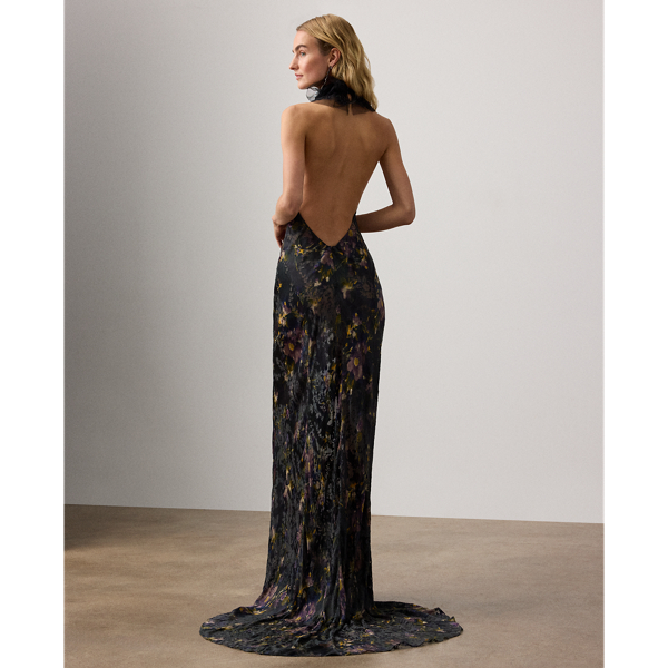 Geblümtes Devoré-Satin-Abendkleid Ellen Ralph Lauren Collection in Grün multi 5