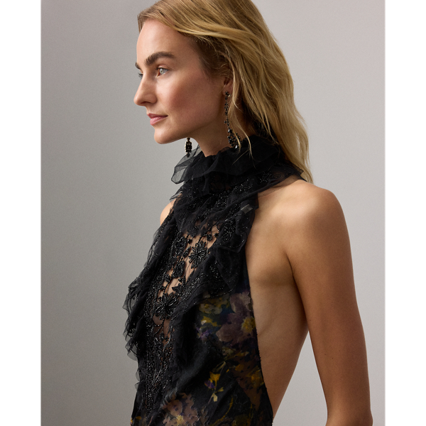 Ellen Floral Devoré Satin Evening Dress