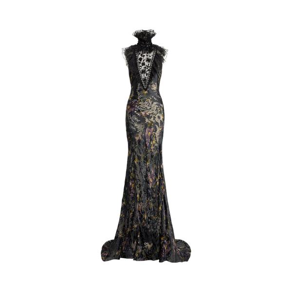 Ellen Floral Devoré Satin Evening Dress