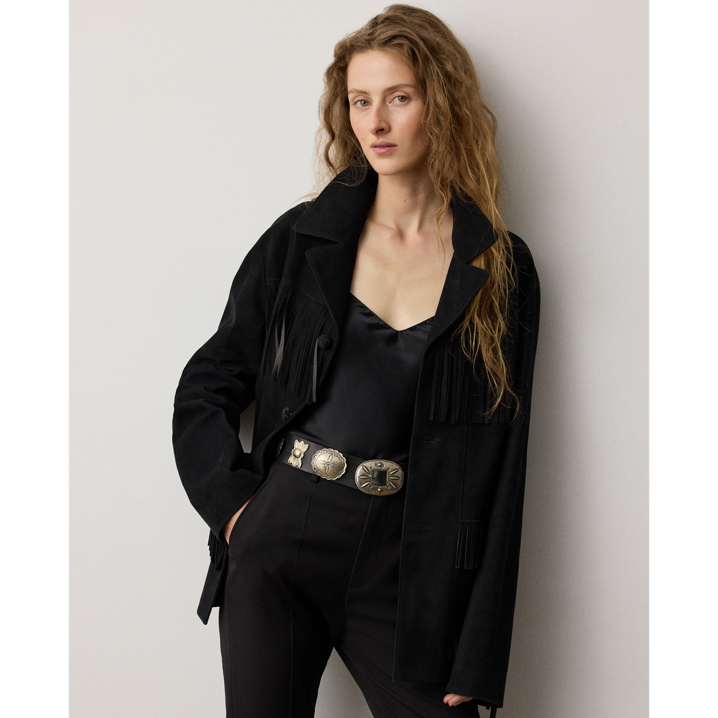 Женская куртка Ralph Lauren Perce Fringe-Trim Lamb-Suede, цвет: Чёрный — фото 4