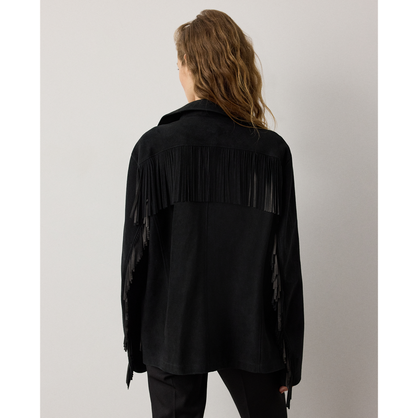Женская куртка Ralph Lauren Perce Fringe-Trim Lamb-Suede, цвет: Чёрный — фото 2