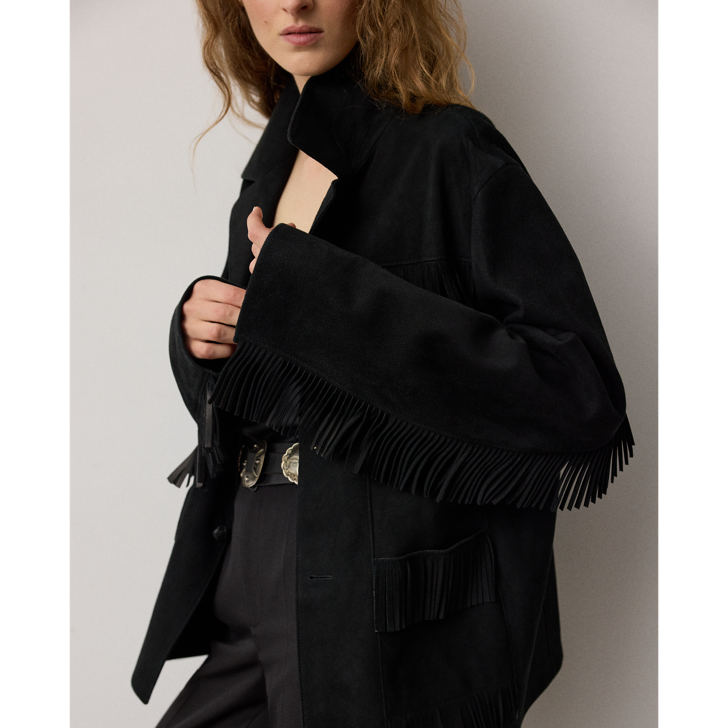 Женская куртка Ralph Lauren Perce Fringe-Trim Lamb-Suede, цвет: Чёрный — фото 3