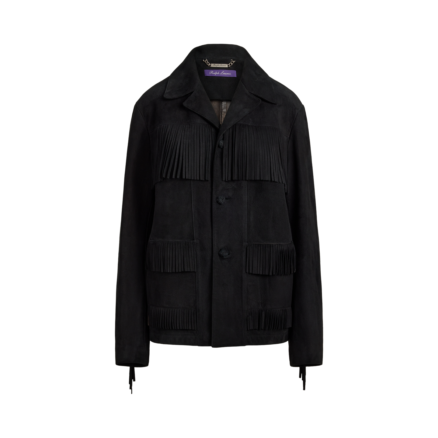 Женская куртка Ralph Lauren Perce Fringe-Trim Lamb-Suede, цвет: Чёрный — фото 5