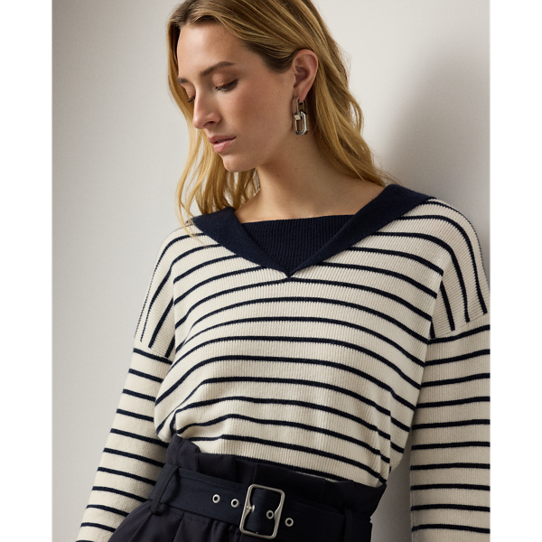 Sailor-Collar Striped Cashmere Sweater