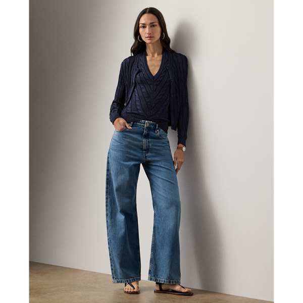 Pull dos nu torsad&eacute; en soie Ralph Lauren Collection en Bleu marine luxueux 4