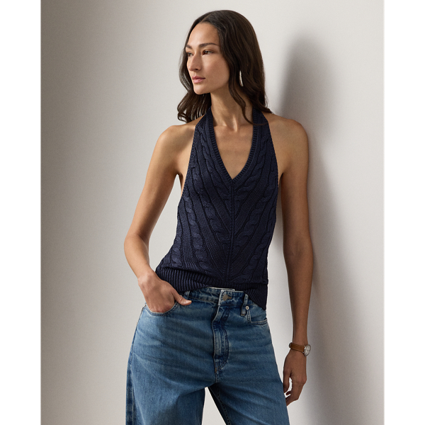 Cable-Knit Silk Halter Sweater