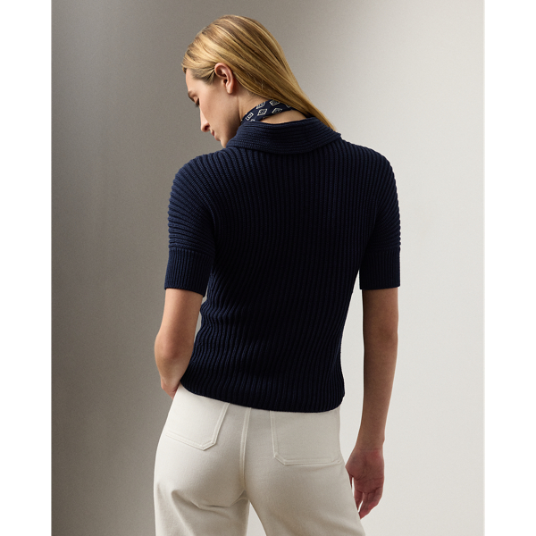 Cotton-Silk Shawl-Collar Sweater