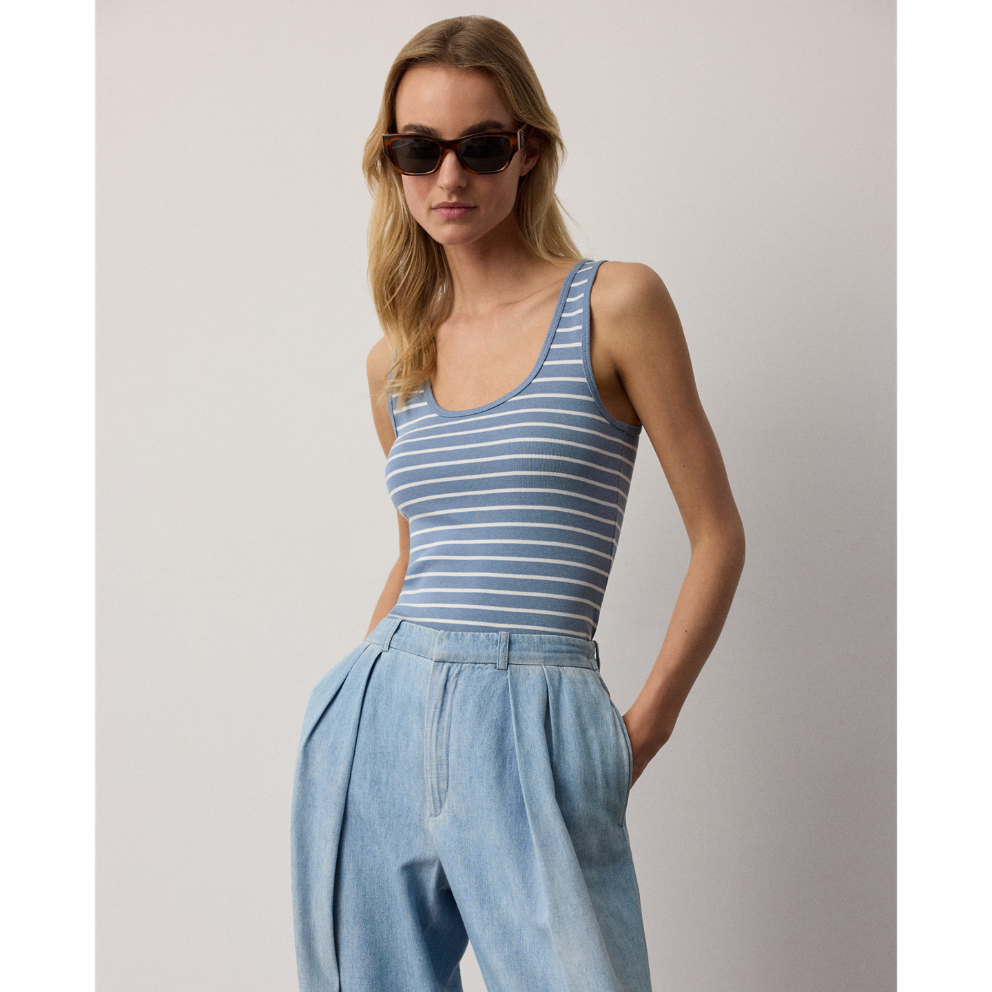 Женский топ Ralph Lauren Ellis Rib-Knit Striped, цвет: Шамбре / Кремовый — фото 5
