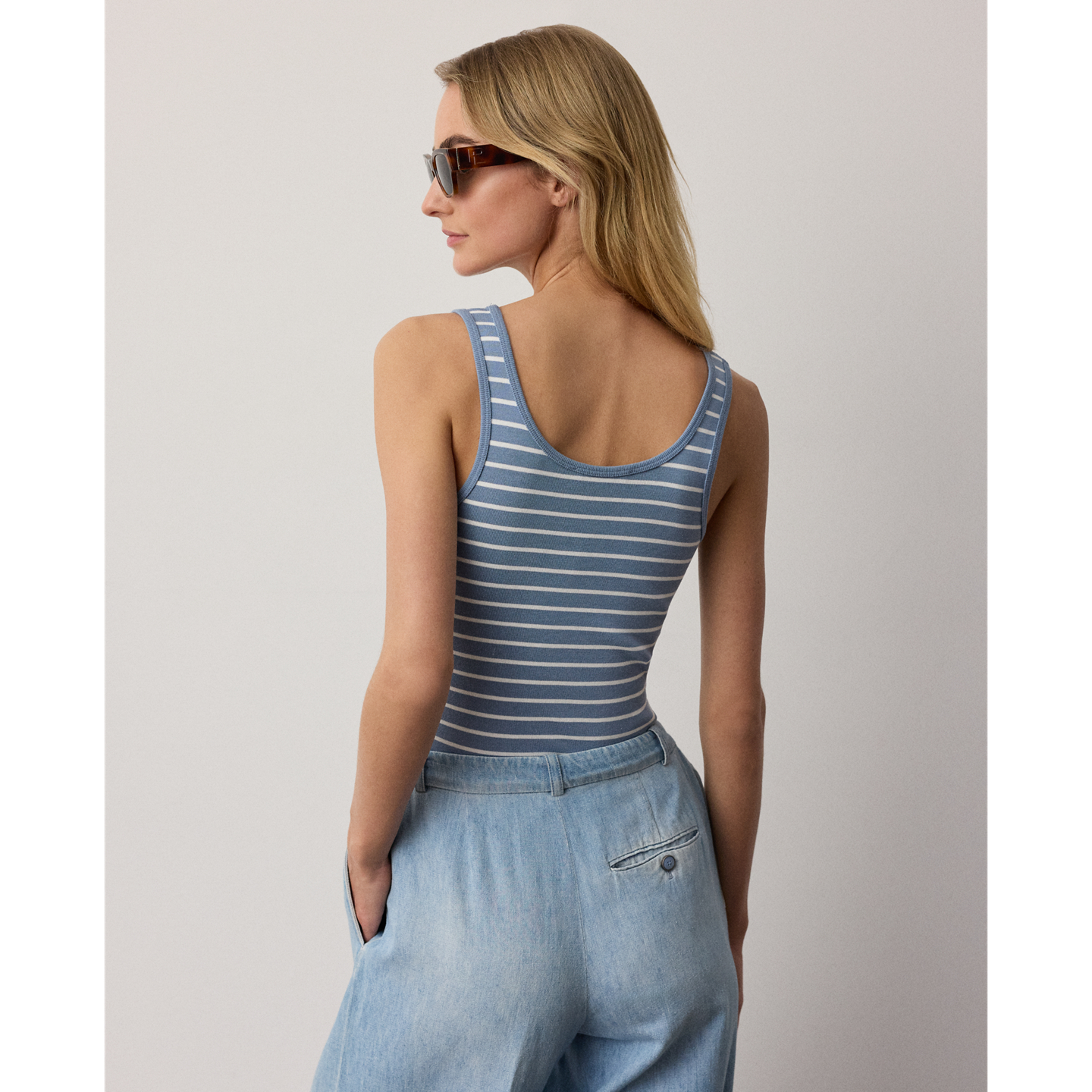 Женский топ Ralph Lauren Ellis Rib-Knit Striped, цвет: Шамбре / Кремовый — фото 2