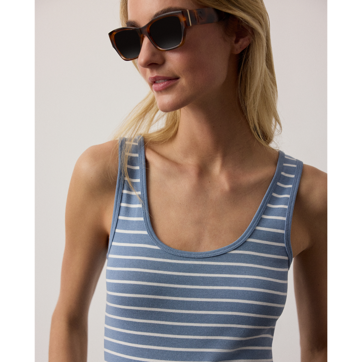 Женский топ Ralph Lauren Ellis Rib-Knit Striped, цвет: Шамбре / Кремовый — фото 3