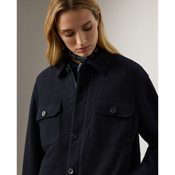 Navy Hollins Felted Cashmere Jersey Shacket Ralph Lauren Collection 6