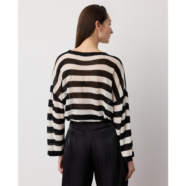 Gestreifter Seiden-Leinen-Pullover Ralph Lauren Collection in Schwarz/Lux-Creme 5