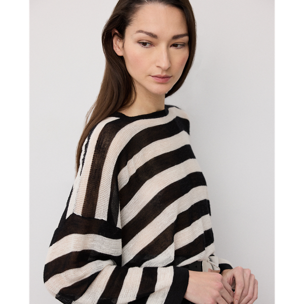 Gestreifter Seiden-Leinen-Pullover Ralph Lauren Collection in Schwarz/Lux-Creme 6