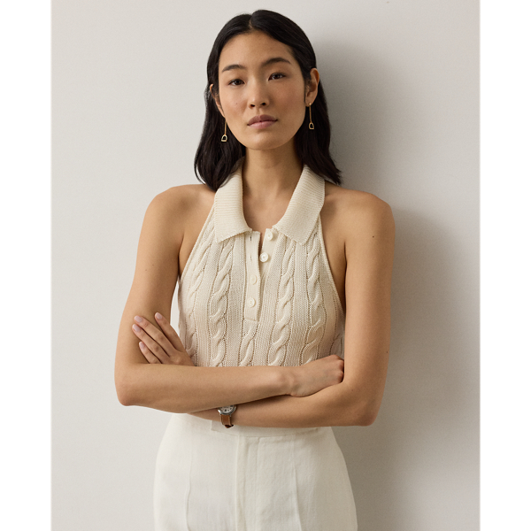 Lux Cream Cable-Knit Halter Polo Jumper Ralph Lauren Collection 1
