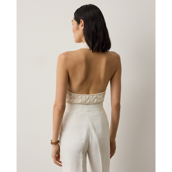 Lux Cream Cable-Knit Halter Polo Jumper Ralph Lauren Collection 3